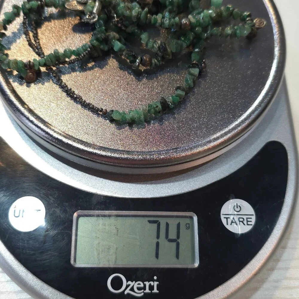 60 Inch 925 Sterling Silver Chrysoprase And Nephrite Long Necklace B6 - Picture 7 of 7